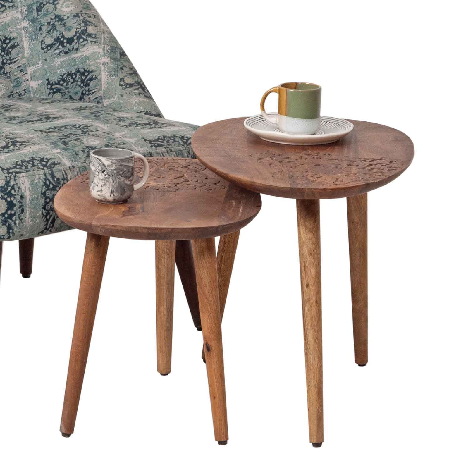 Table d'appoint style nature en bois de manguier massif (lot de 2) Twister