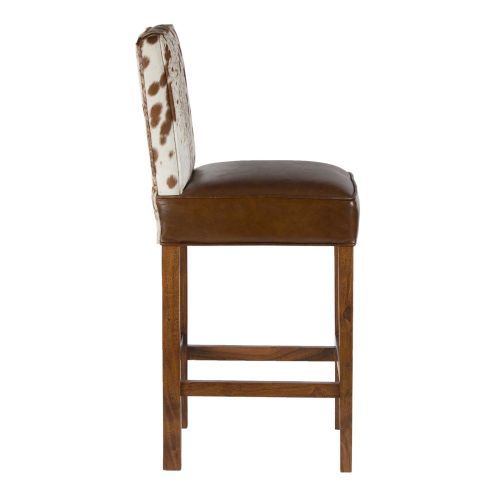 Chaise de bar acacia et cuir de vache Savage