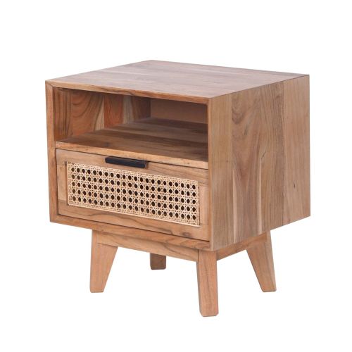 Bed Side Table | Acacia wood plus Cane /Cane Natural