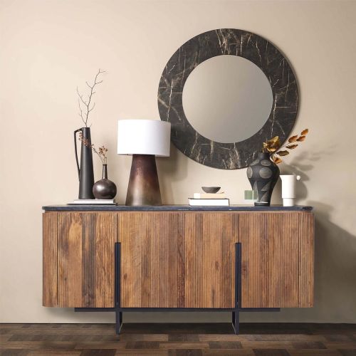 Buffet bois 4P plateau marbre noir | Manguier Kfir