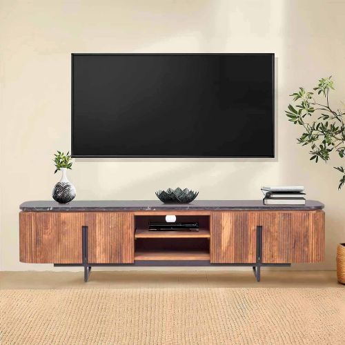 Grand meuble TV plateau marbre noir | Manguier Kfir