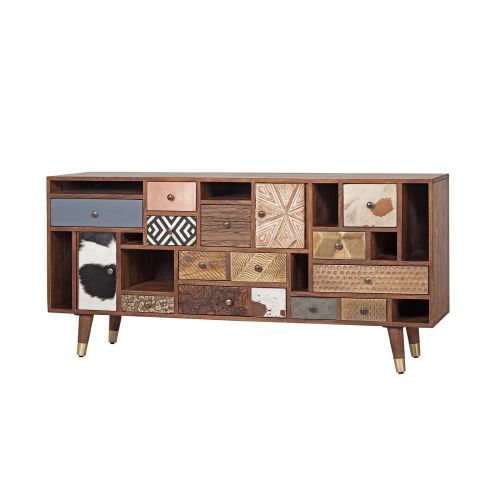 Sideboard drawers cowhide carved wood | Terranova Mango