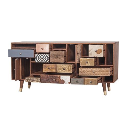 Sideboard drawers cowhide carved wood | Terranova Mango