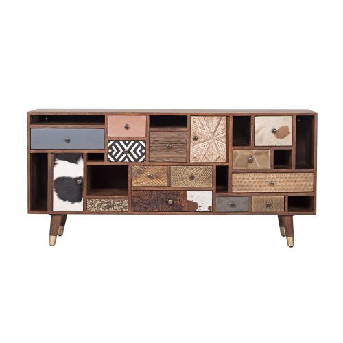 Sideboard drawers cowhide carved wood | Terranova Mango