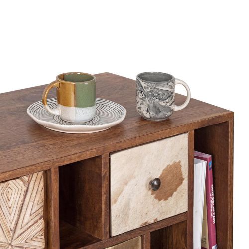 Sideboard drawers cowhide carved wood | Terranova Mango