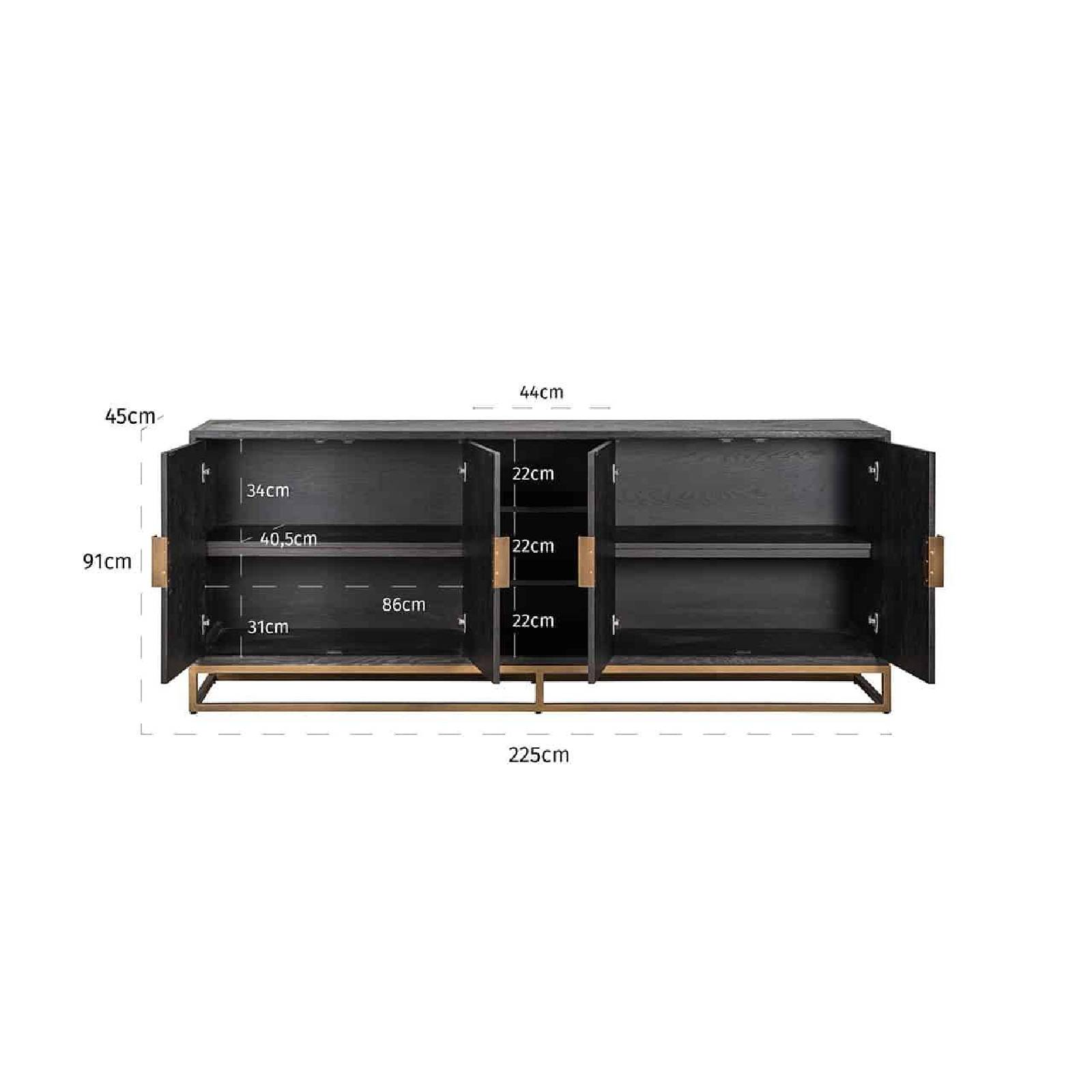 Dressoir noirbone laiton 4-deuren + open vak (noir rustic)