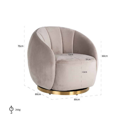 Fauteuil Jago Khaki velours / brossé or (Quartz Khaki 903)