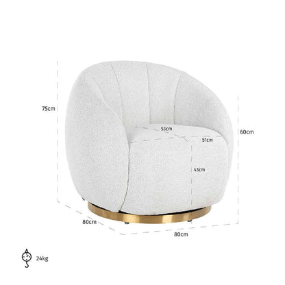 Fauteuil Jago blanc Bouclé / brossé or (Copenhagen 900 Bouclé blanc)