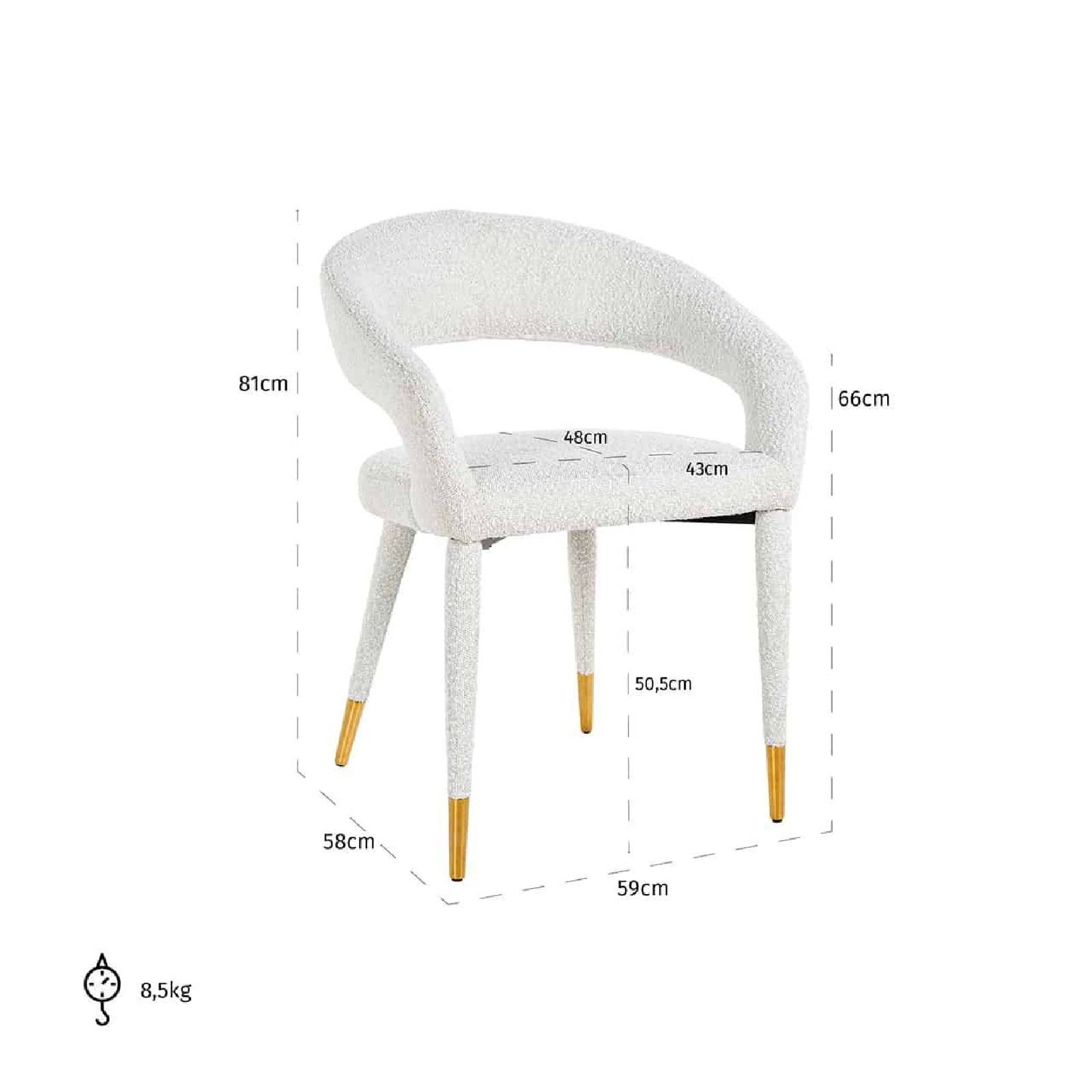 Chaise Gia blanc bouclé Fire retardant (FR-Copenhagen 900 Bouclé blanc)