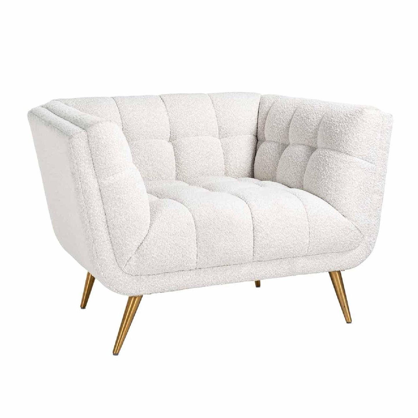 Fauteuil Huxley blanc Bouclé / brossé or (Copenhagen 900 Bouclé blanc)