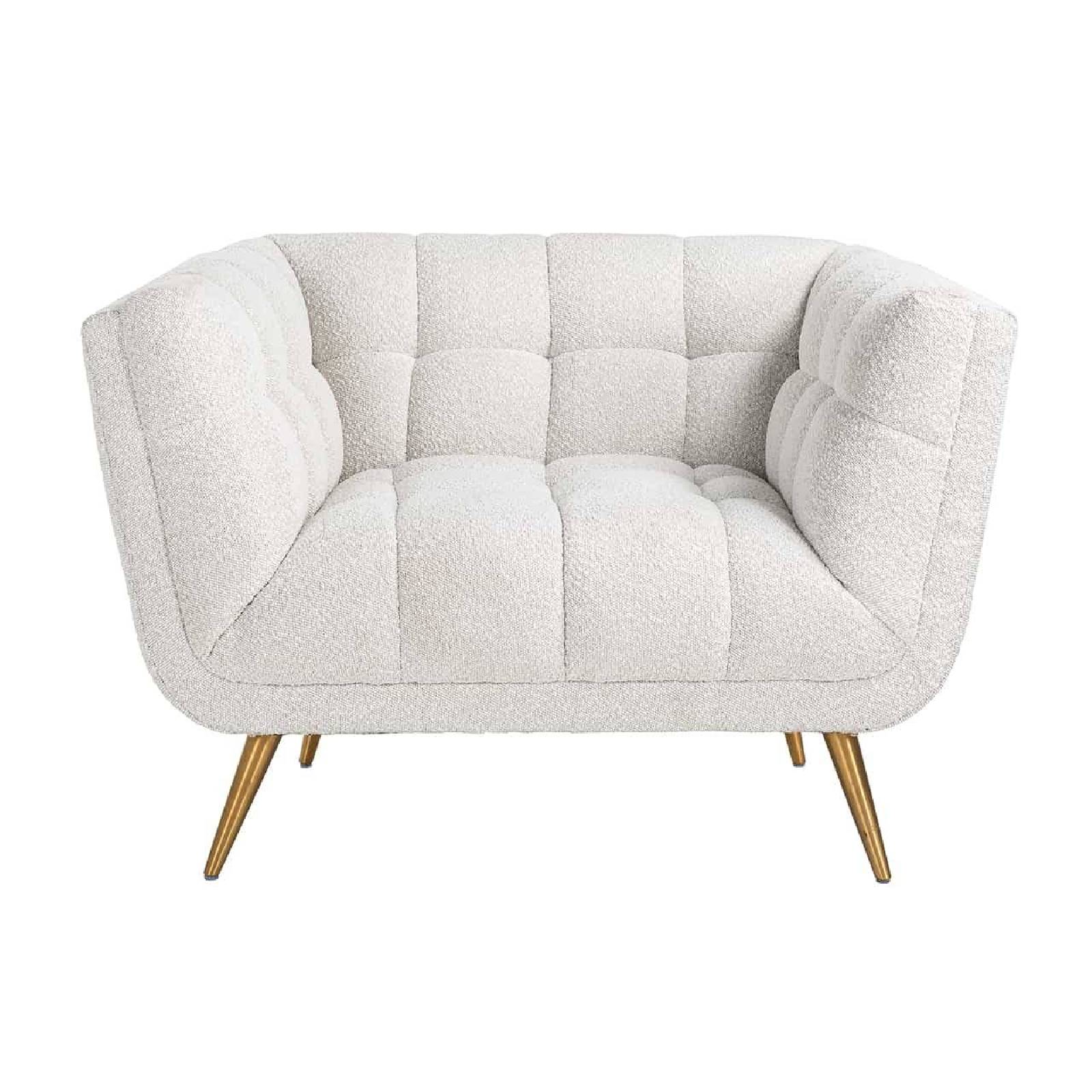 Fauteuil Huxley blanc Bouclé / brossé or (Copenhagen 900 Bouclé blanc)