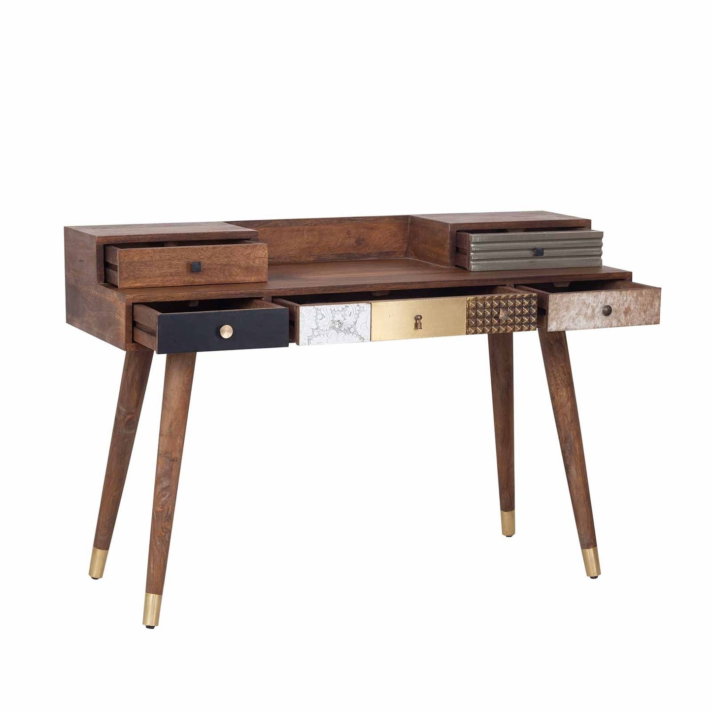 Bureau multi-matériaux peau de vache bois sculpté | Manguier Terranova