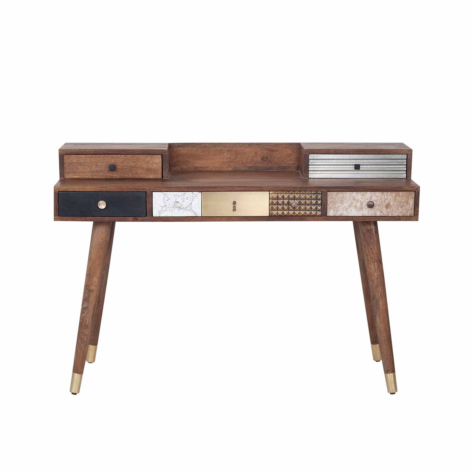 Bureau multi-matériaux peau de vache bois sculpté | Manguier Terranova