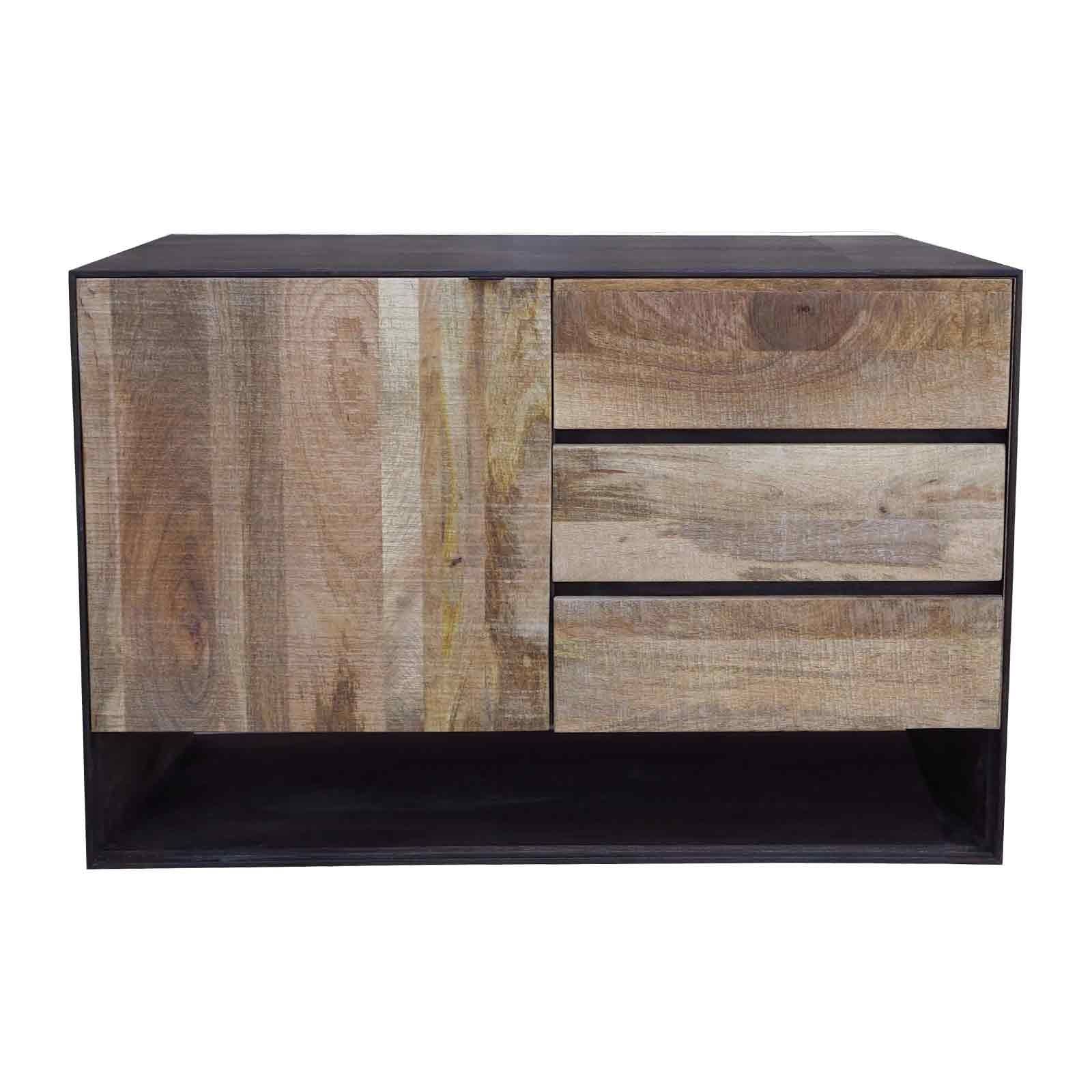 Petit buffet design 3T 1P bois bicolore | Manguier Kabir