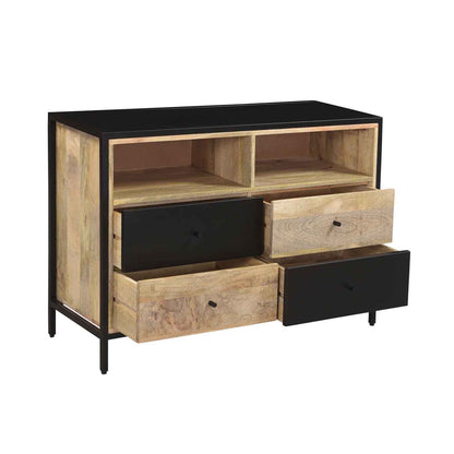 Commode en bois de manguier avec tiroirs noirs | Offre M&M