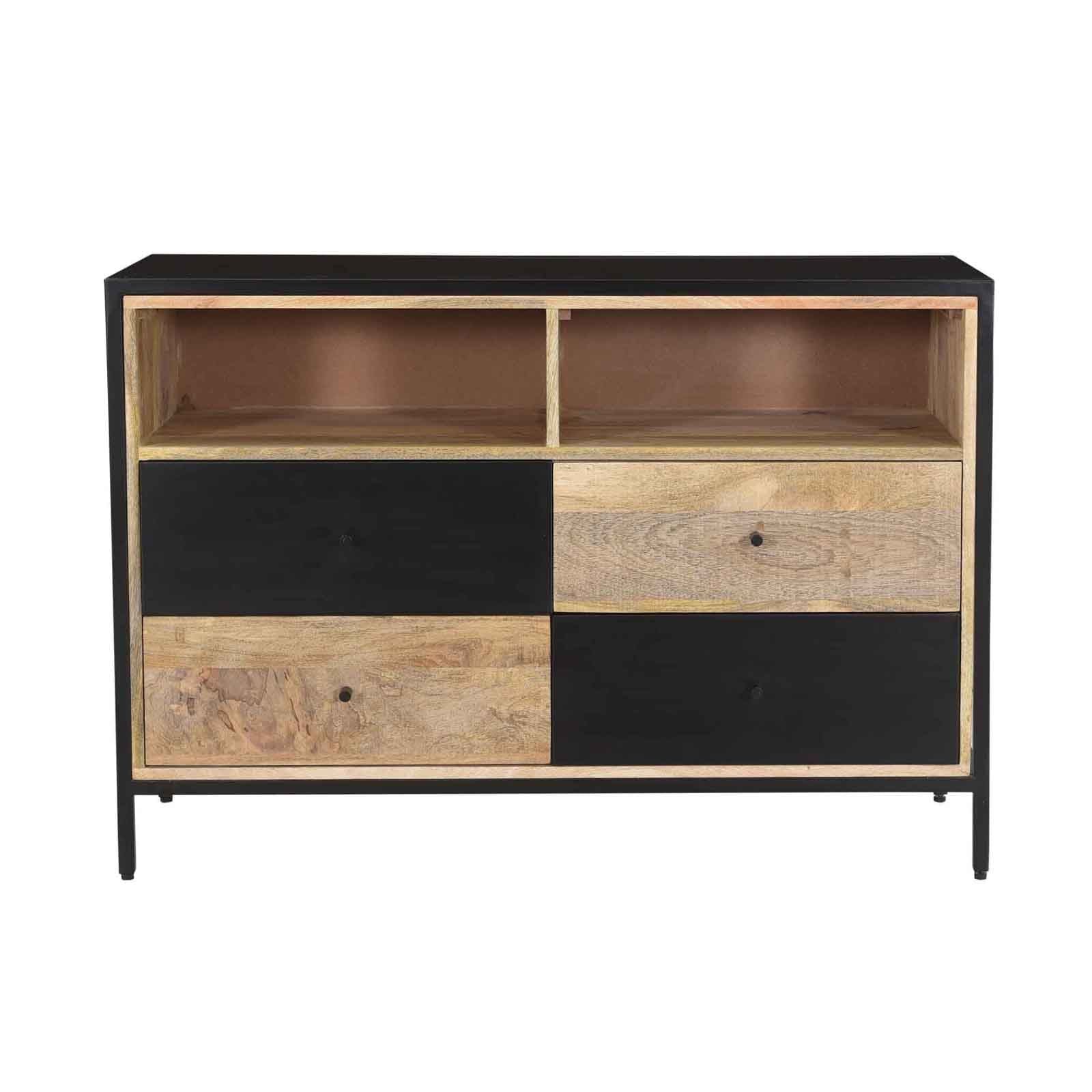 Commode en bois de manguier avec tiroirs noirs | Offre M&M