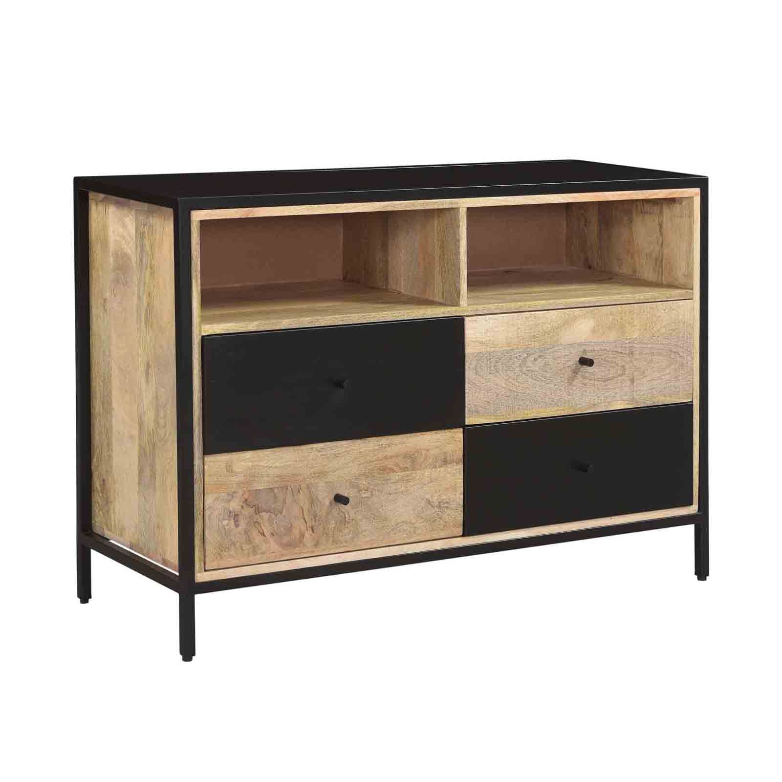 Commode en bois de manguier avec tiroirs noirs | Offre M&M