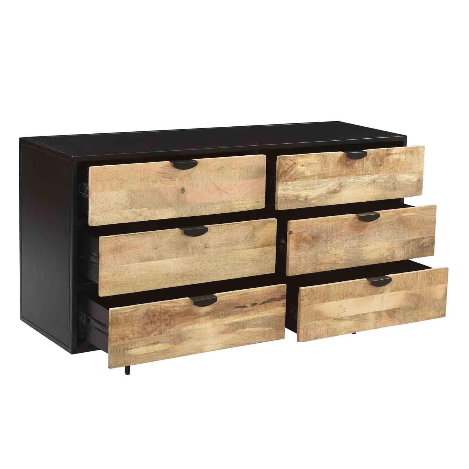 Commode en bois avec six tiroirs et cadre noir | Offre M&M