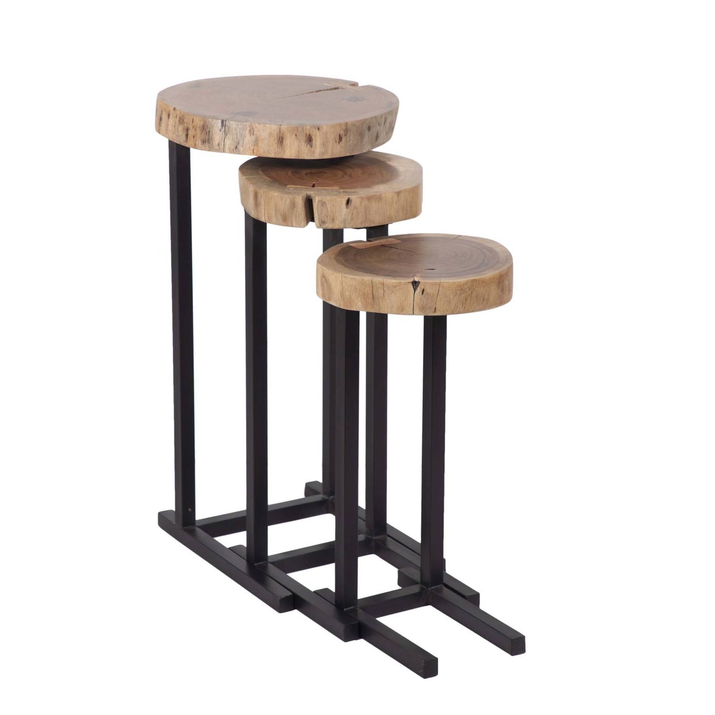 Set de 3 tables basses gigognes acacia et métal