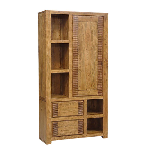 Buffet bibliothèque bois strié 2T 5N 1P | Acacia Verone