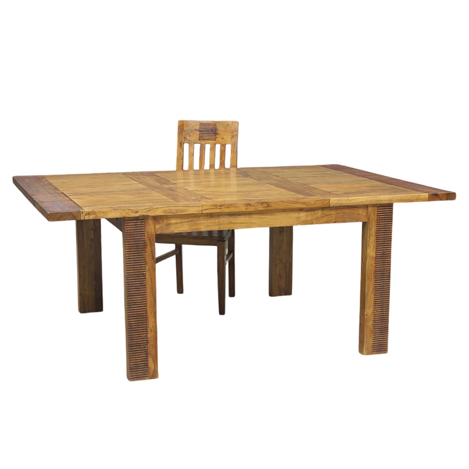 Table de séjour carrée allonge bois exotique strié