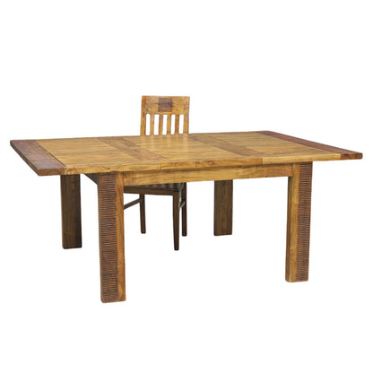 Table de séjour carrée allonge bois exotique strié