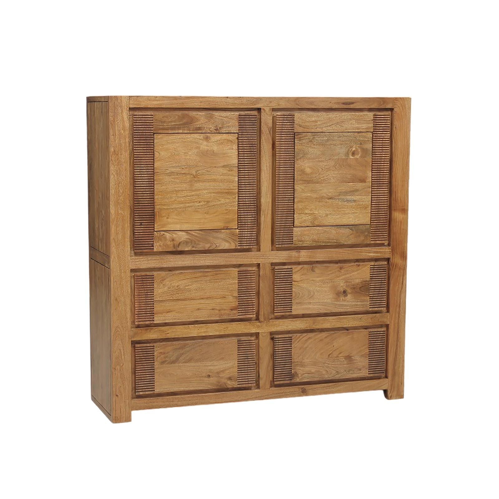 Buffet haut bois strié 2P 4T | Acacia Verone