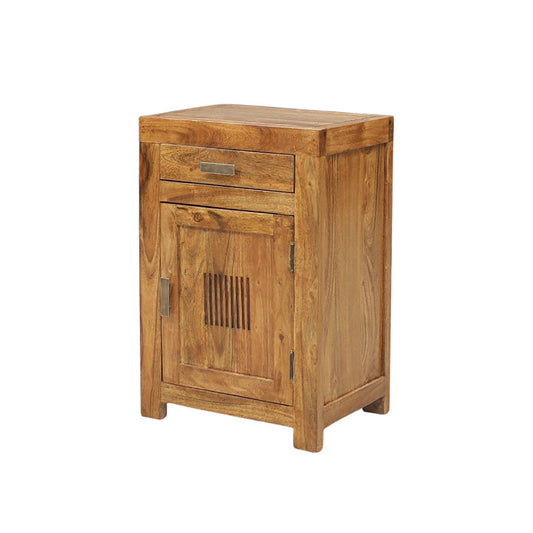 Striated wooden bedside table - Right hinge | Acacia Ramani