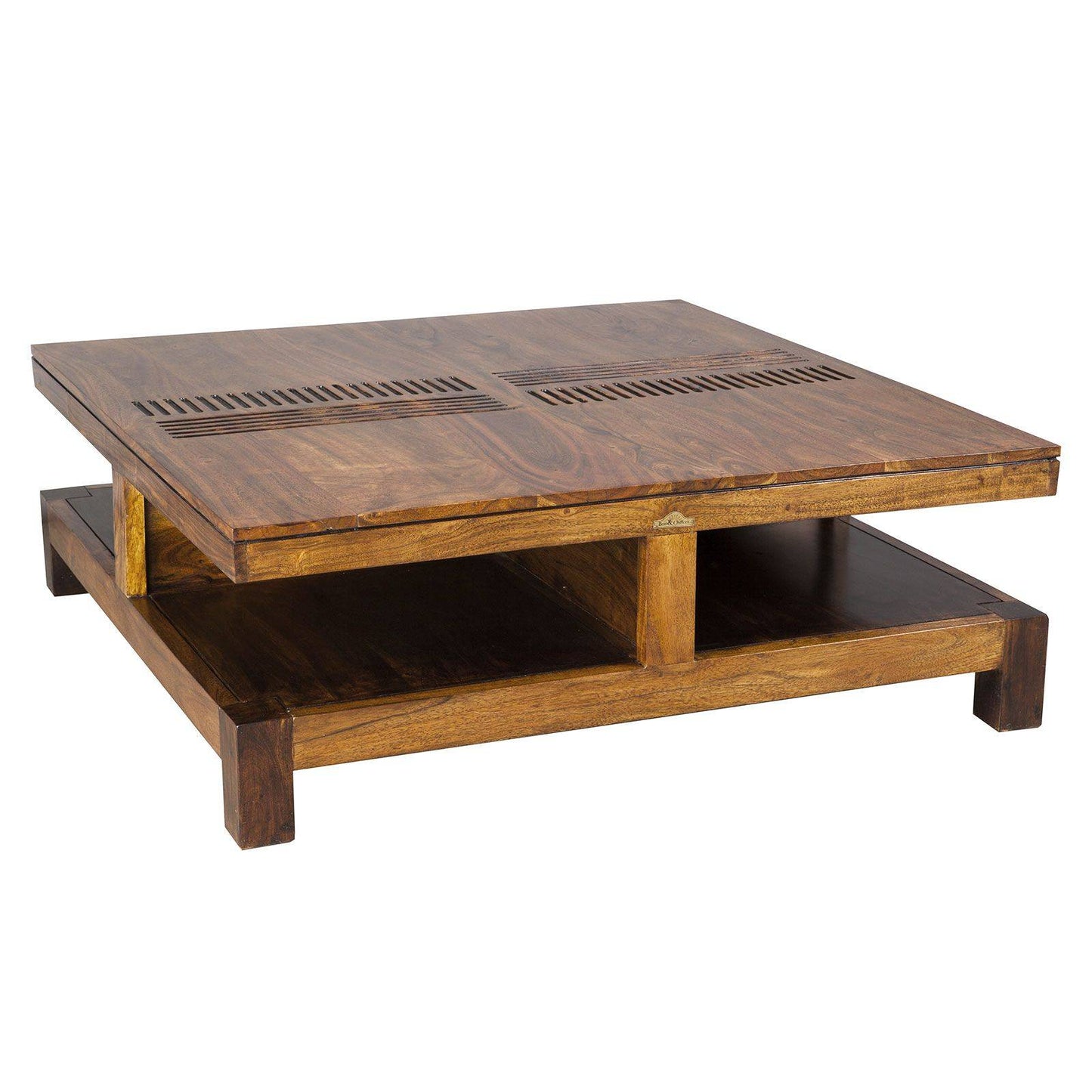 Large square coffee table carved wood | Acacia Domino+