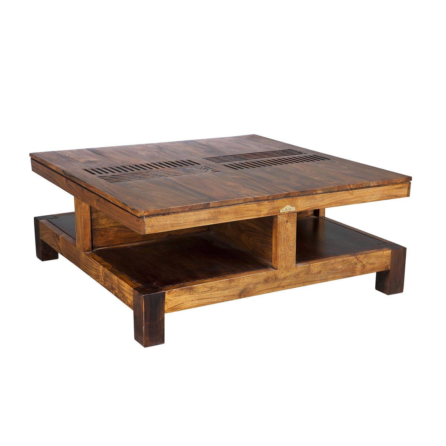 Square coffee table carved solid wood | Acacia Domino