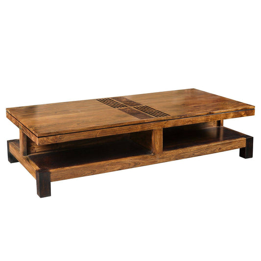 Large rectangular coffee table carved wood | Acacia Domino