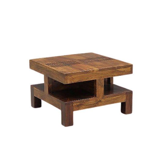 Carved solid wood side table | Acacia Domino