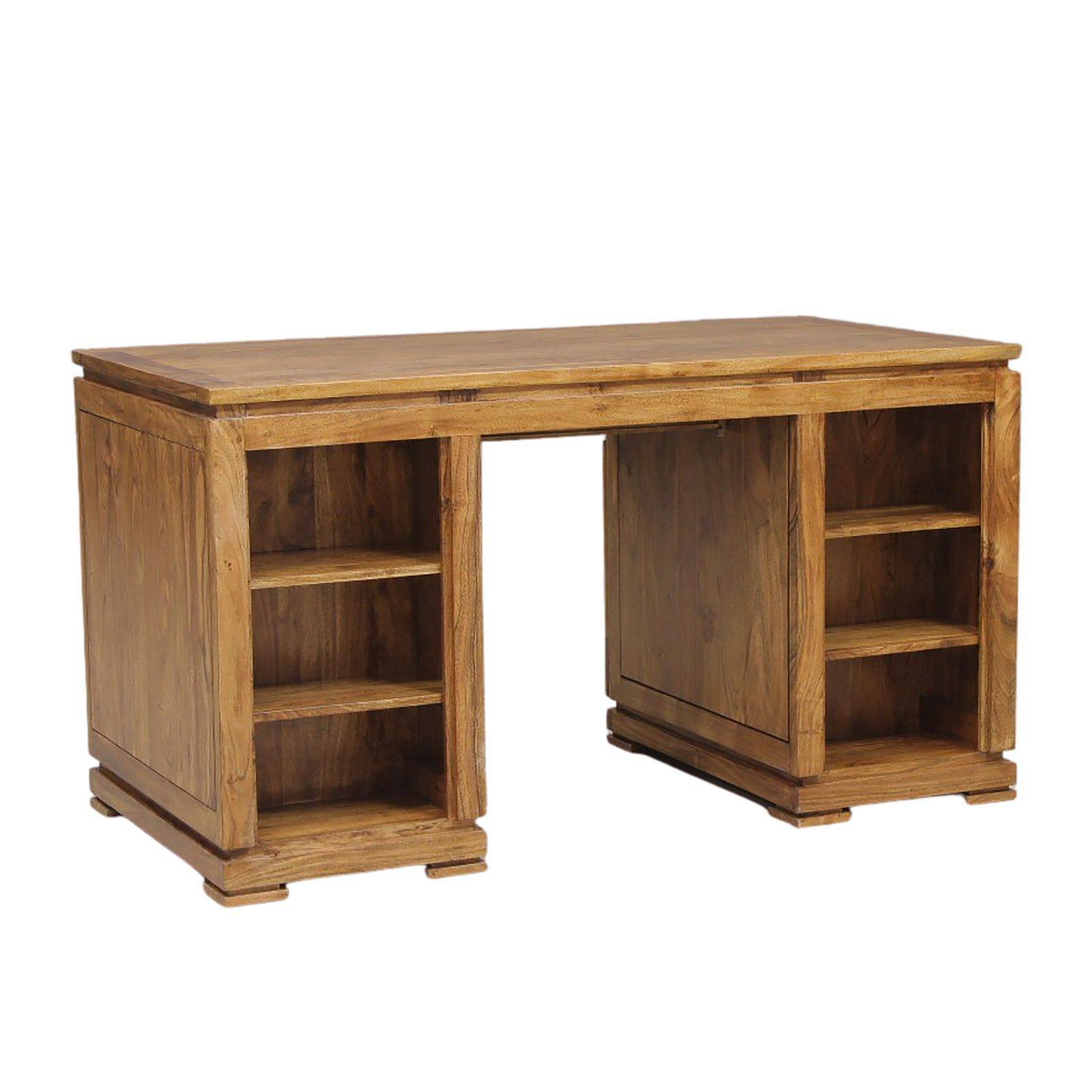 Bureau bois sculpté bicolore 2P 2T | Acacia Maya