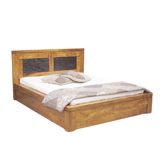 160 two-tone carved wooden bed "Acacia Maya" 