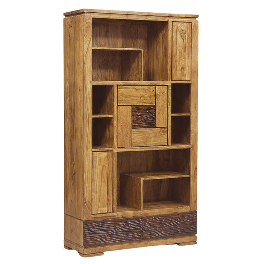 Two-tone carved wood bookcase 2T | Acacia Maya