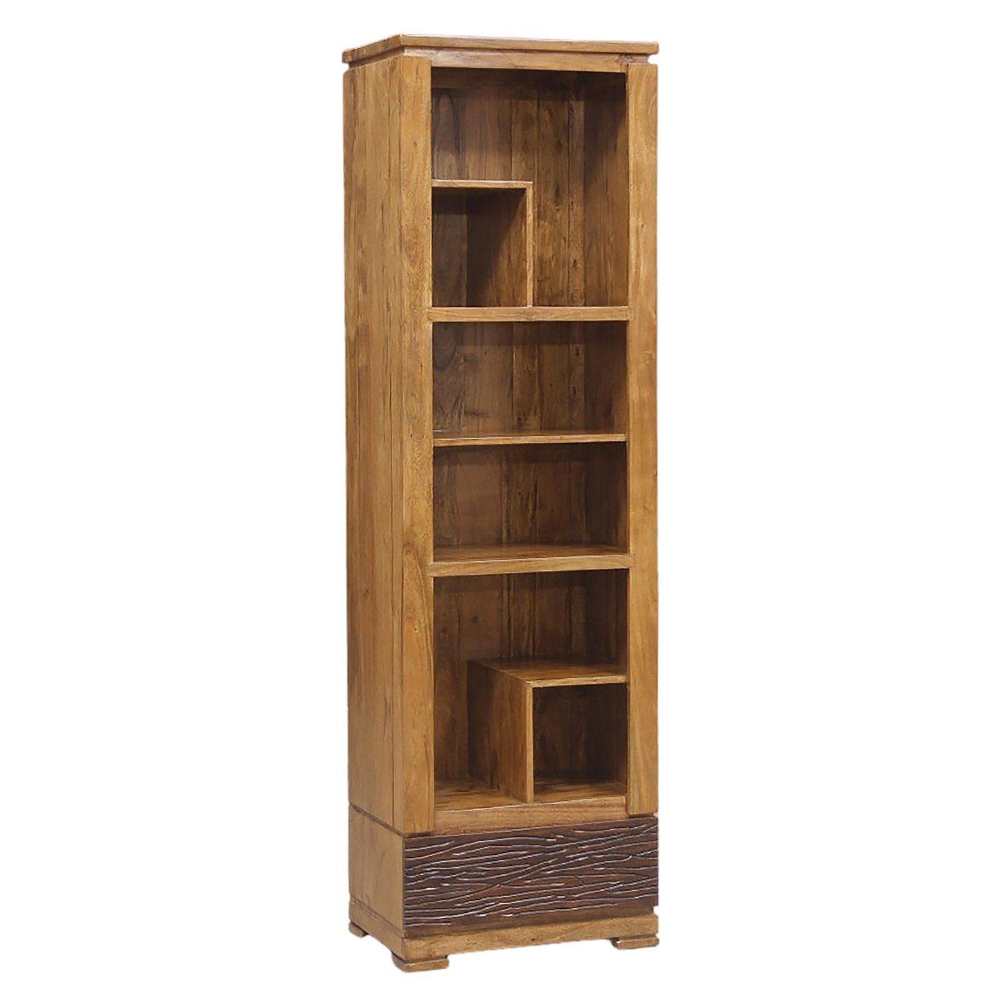 Small two-tone carved wooden bookcase 1T | Acacia Maya