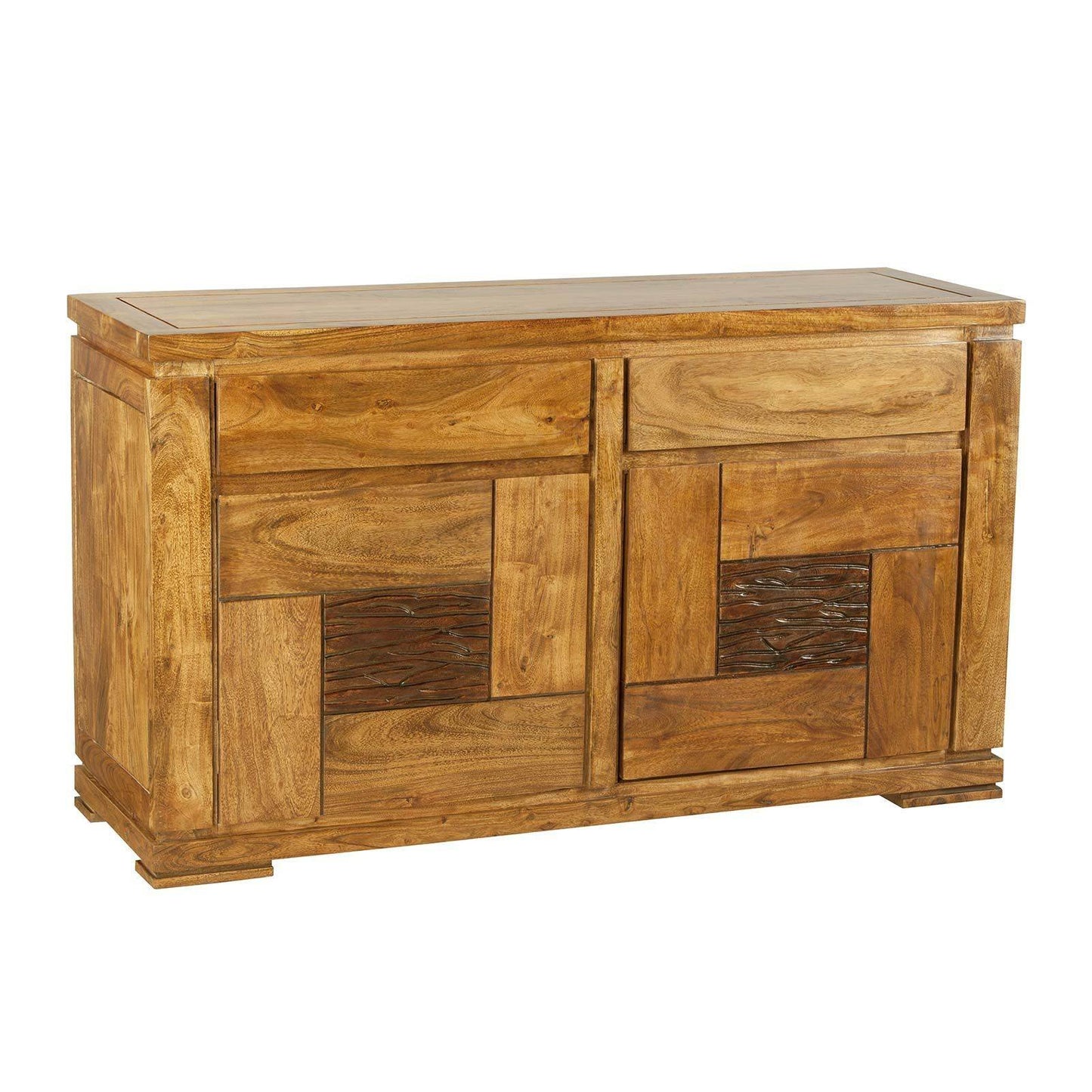 Petit buffet bois sculpté bicolore 2P 2T | Acacia Maya