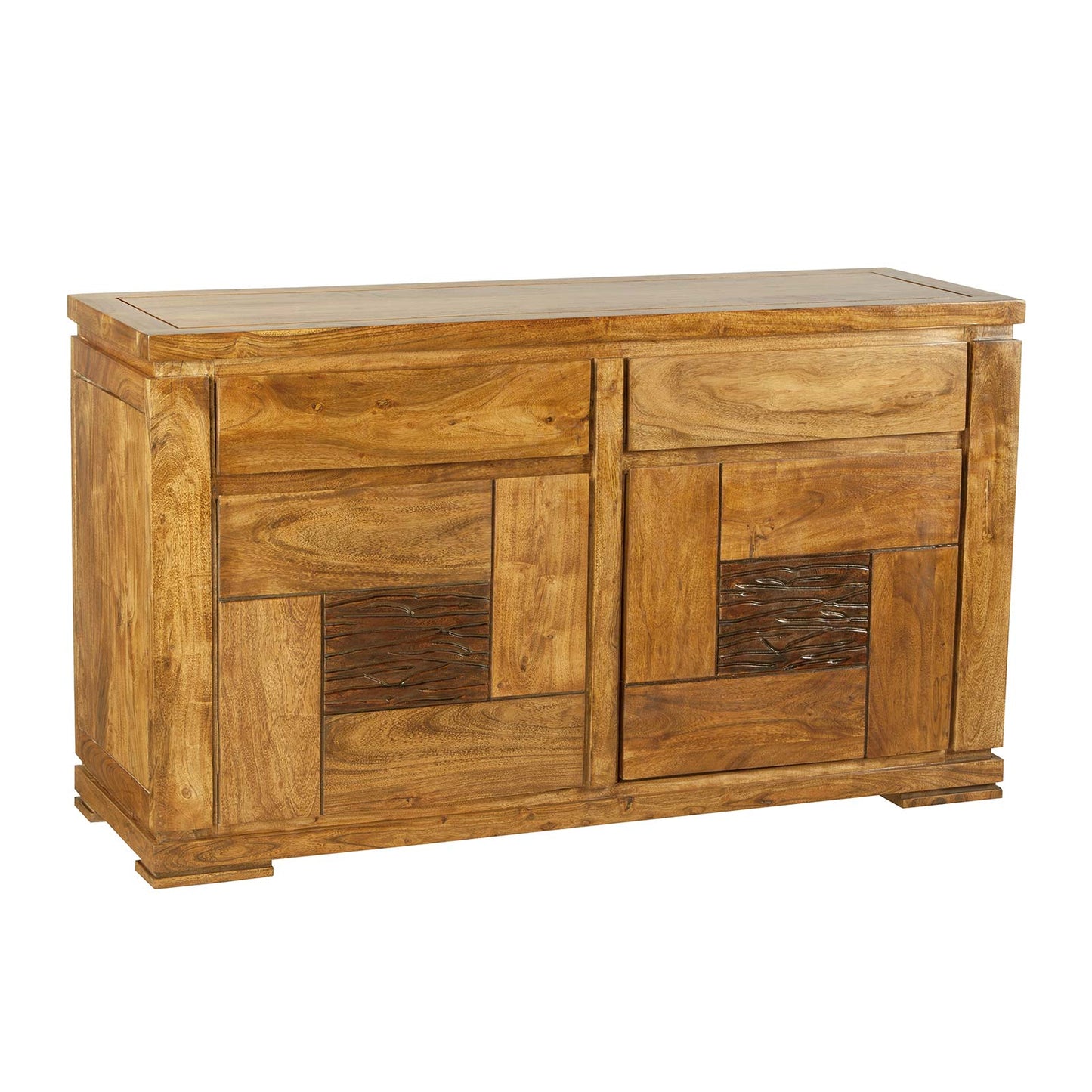 Small two-tone carved wooden sideboard 2P 2T | Acacia Maya 