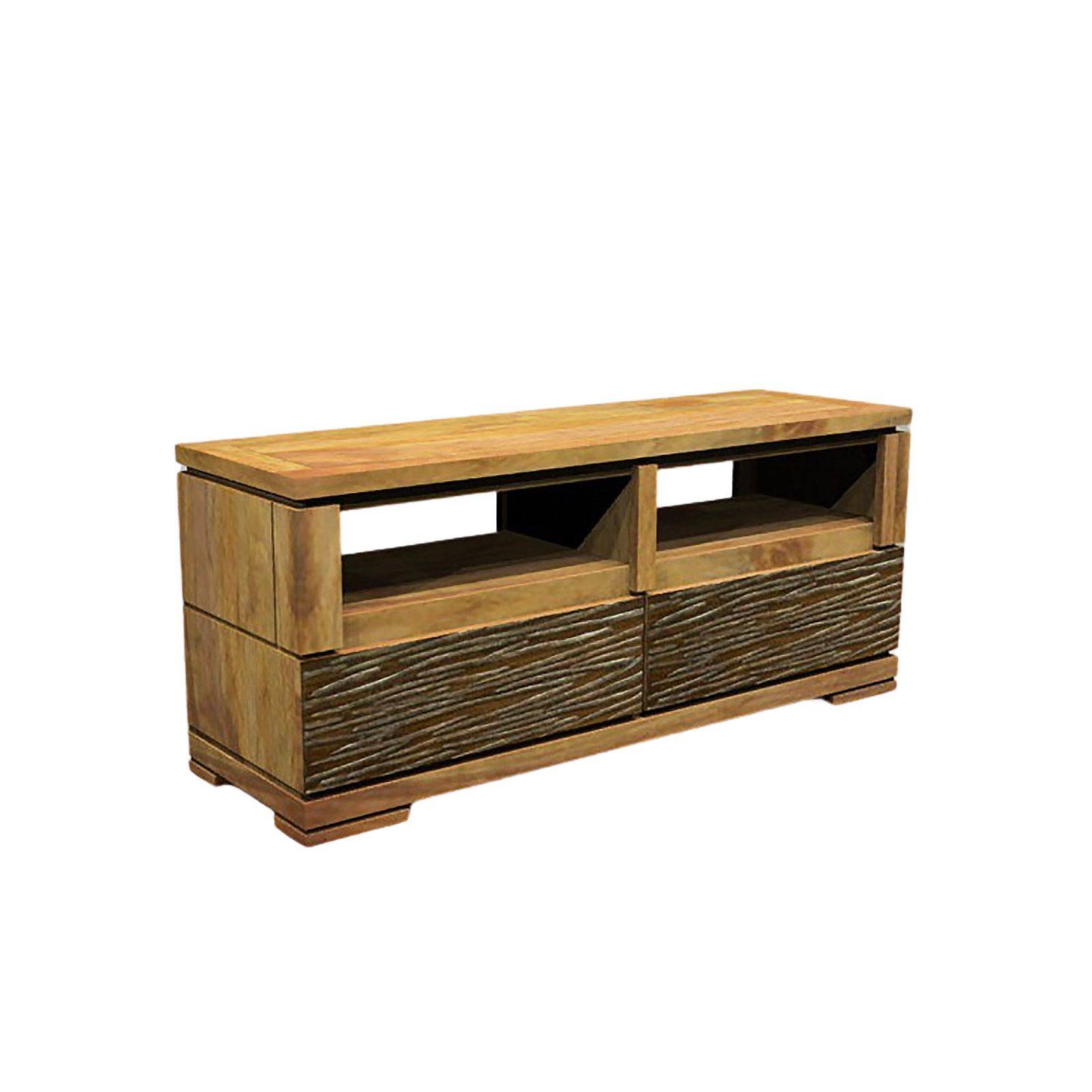 Meuble TV bois sculpté bicolore 130 2T | Acacia Maya