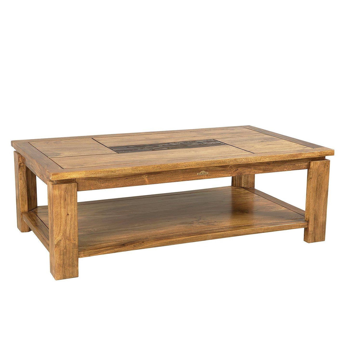 "Acacia Maya" two-tone carved wooden rectangular coffee table