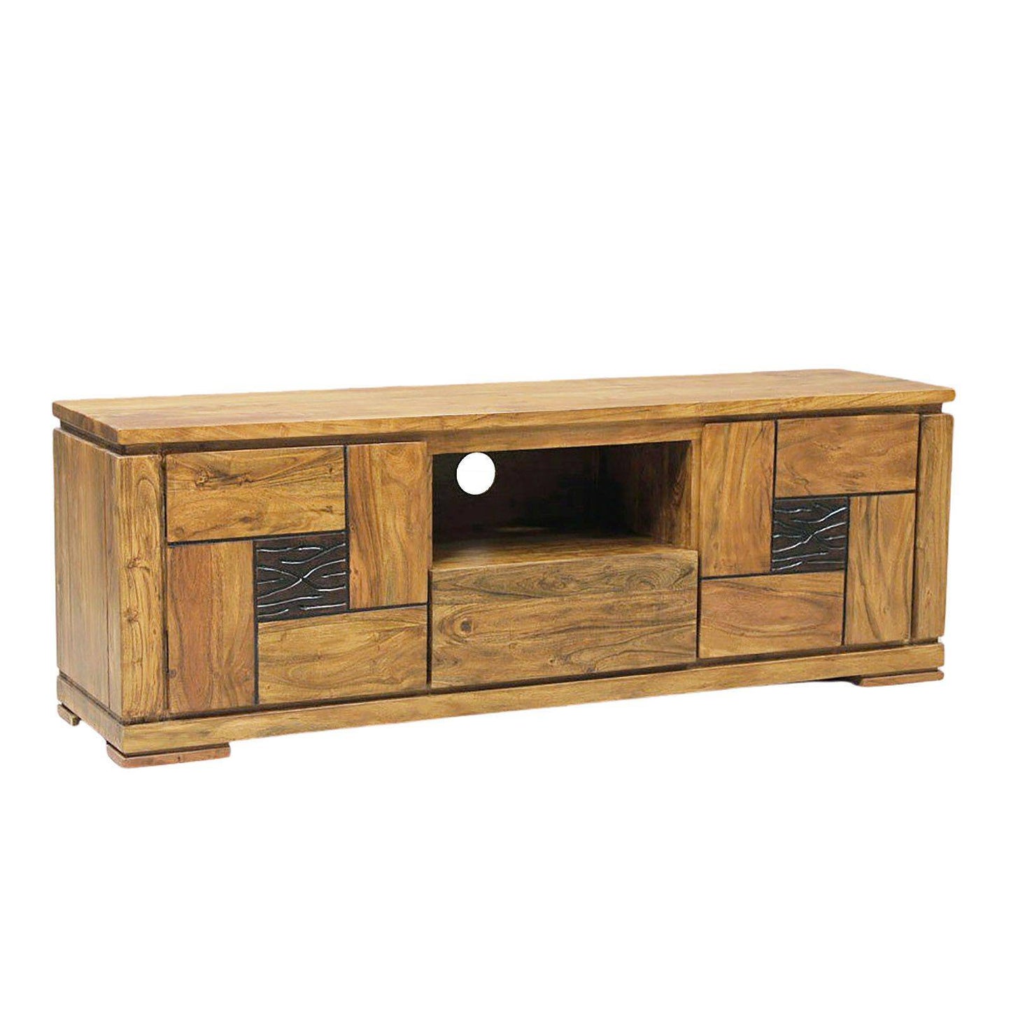 Two-tone carved wooden TV cabinet 160 2P 1T | Acacia Maya