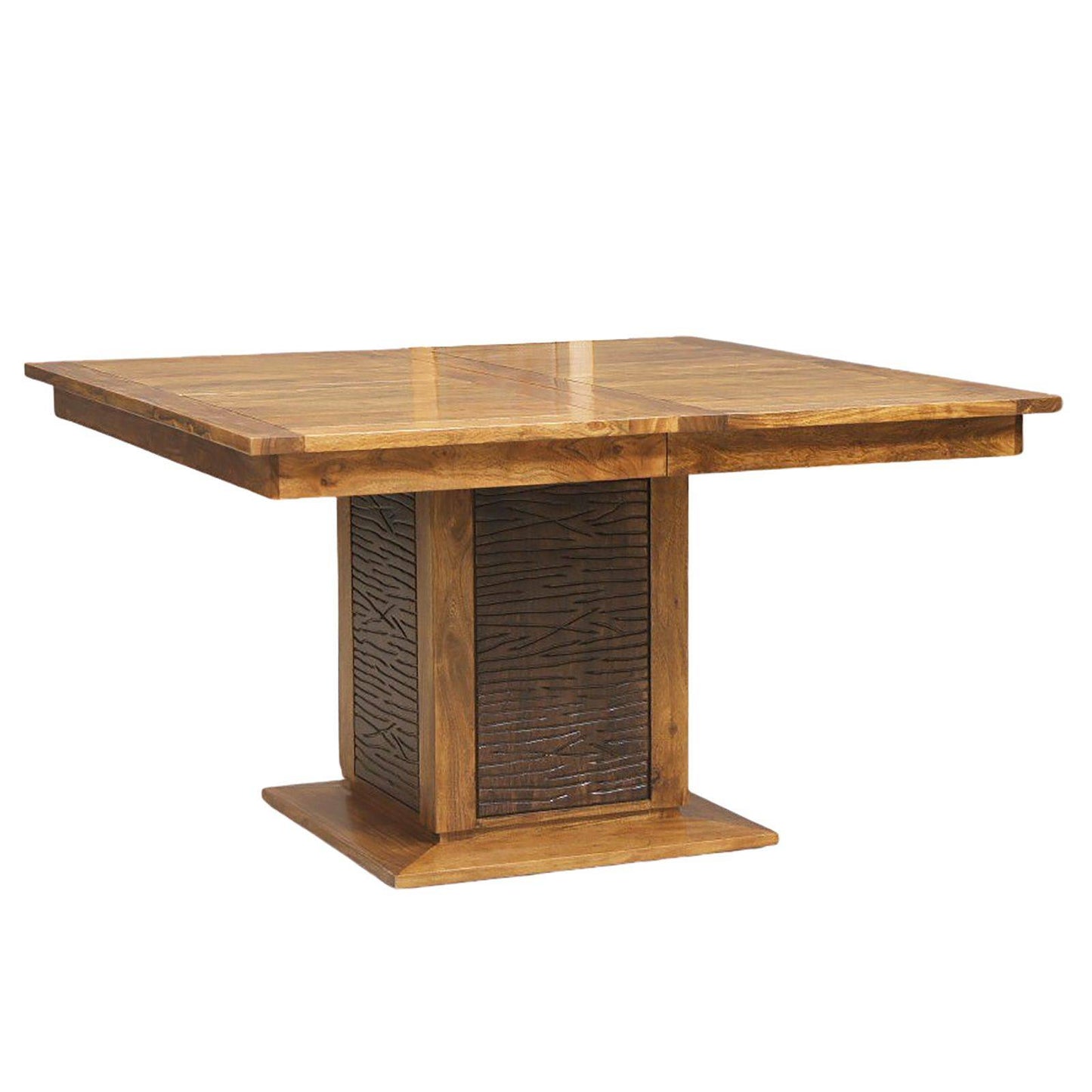 Square dining table in two-tone carved wood 130 "Acacia Maya"