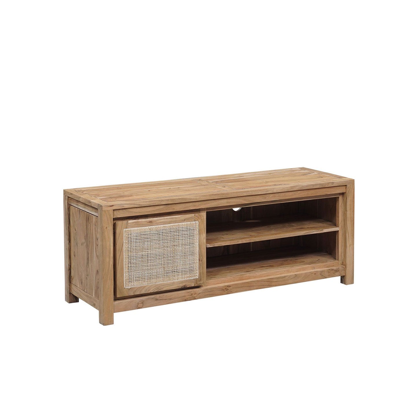 Petit meuble Tv bois nature porte cannage | Acacia Tatoo II