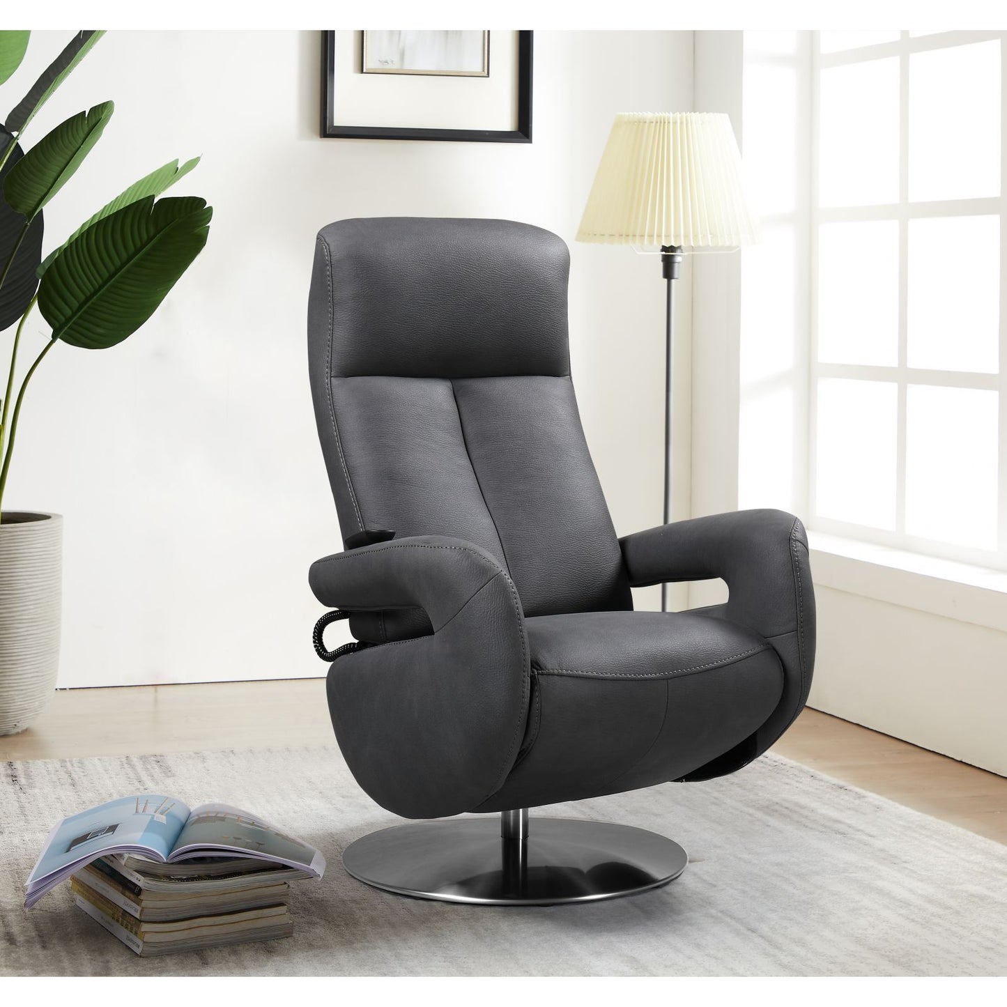 Fauteuil relax électrique cuir Grecia Gris foncé