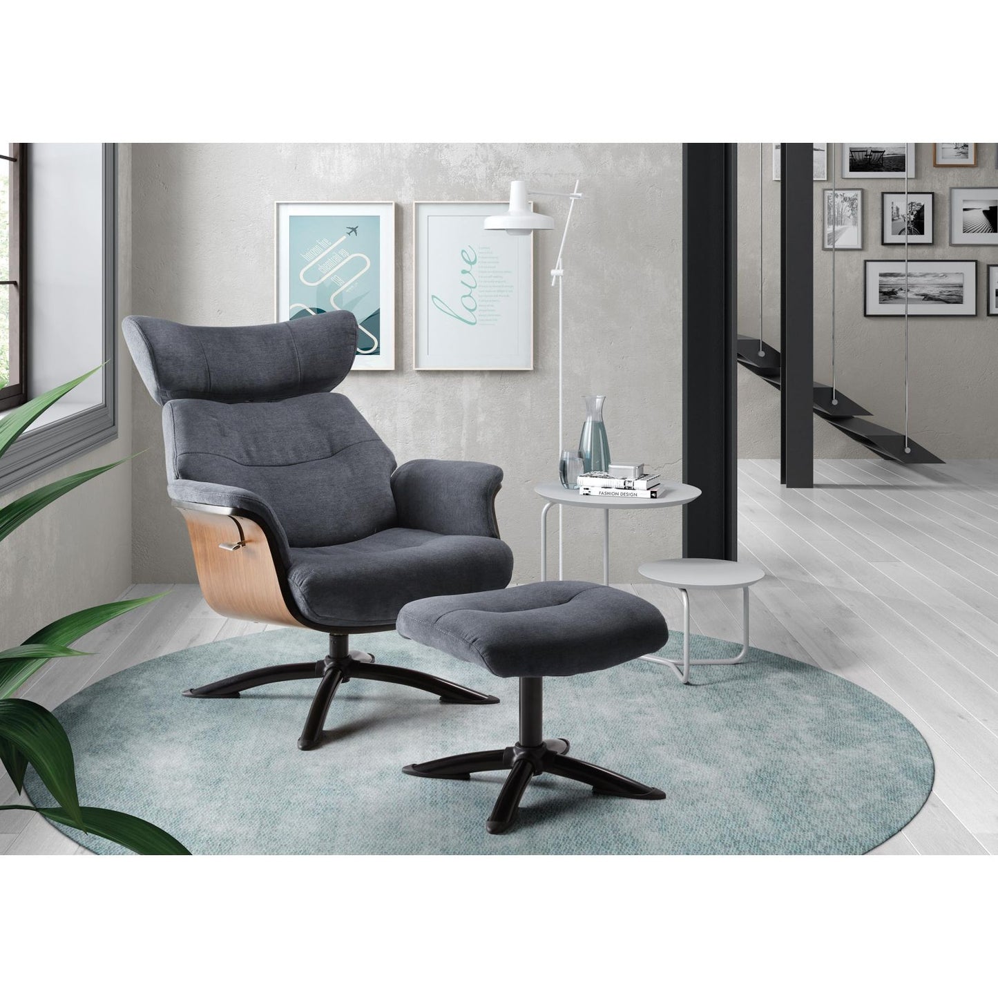 Fauteuil relax manuel bois microfibre Osaka Bleu foncé